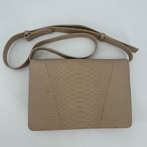 Vince Tan Python Embossed Leather Crossbody Envelope Purse Reptile Clutch Bag - Picture 4 of 11